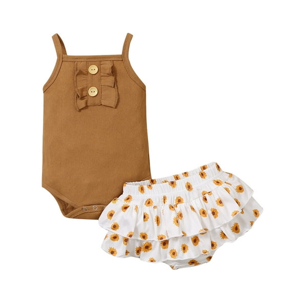 Mercatoo Baby Girl Clothes Outfits Cotton Solid Color Romper Casual 2PCS Set Birthday Girl Outfit