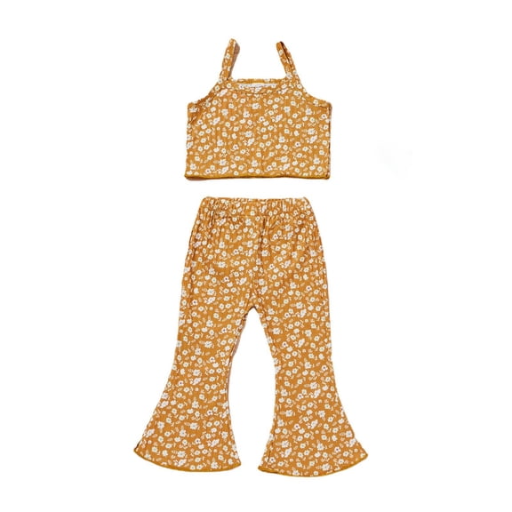 Mercatoo Baby Girl Clothes Suspenders Sleeveless Floral Vest and Bell Bottom Pants Set 2Pcs Toddler Summer Outfit