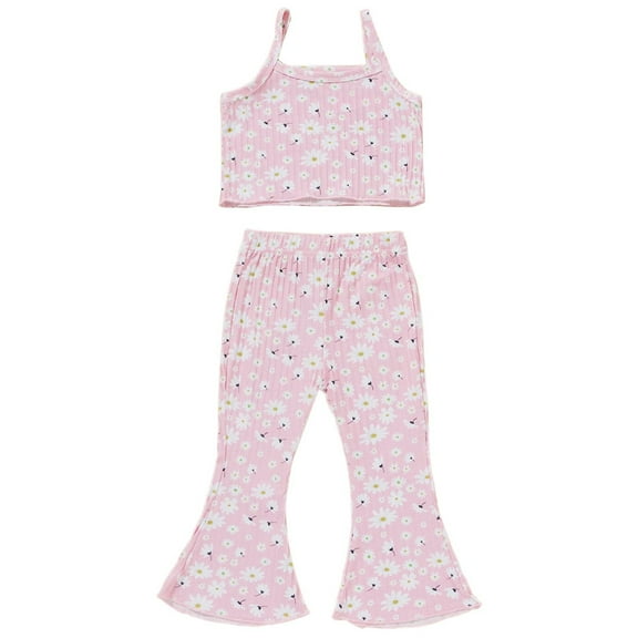 Mercatoo Baby Girl Clothes Suspenders Sleeveless Floral Vest and Bell Bottom Pants Set 2Pcs Toddler Summer Outfit