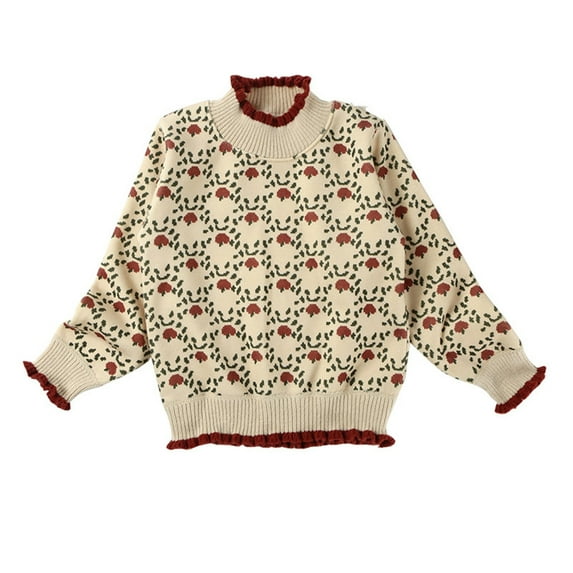 Mercatoo Baby Girl Knitted Sweaters Toddler Kids Pullover Outfit 𝐅loral Print Long Sleeve Sweatshirt Fall Winter Tops Clothes