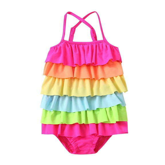 Mercatoo Baby Girl One 𝐏iece Swimsuits, Toddler Rainbow 𝐇𝐚lter Ruffle Swimwear Girls Backless Beach Bathing Suit