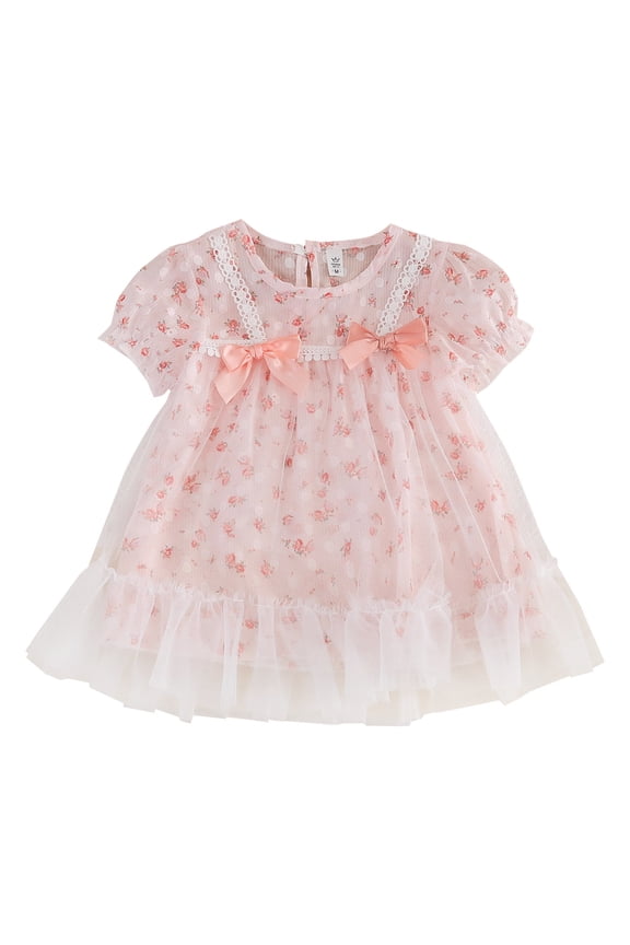 Baby Girl Tutu Dress Lace Puff Sleeve Bow Floral Tulle Princess Birthday Party Dresses Wedding Flower Girls Clothes