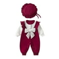 thumbnail image 1 of Mercatoo Baby Girls Autumn Jumpsuit Outfit Long Sleeved Ruffle Bow Color Matching Set Toddler Baby Girls Fall Winter Clothes, 1 of 9