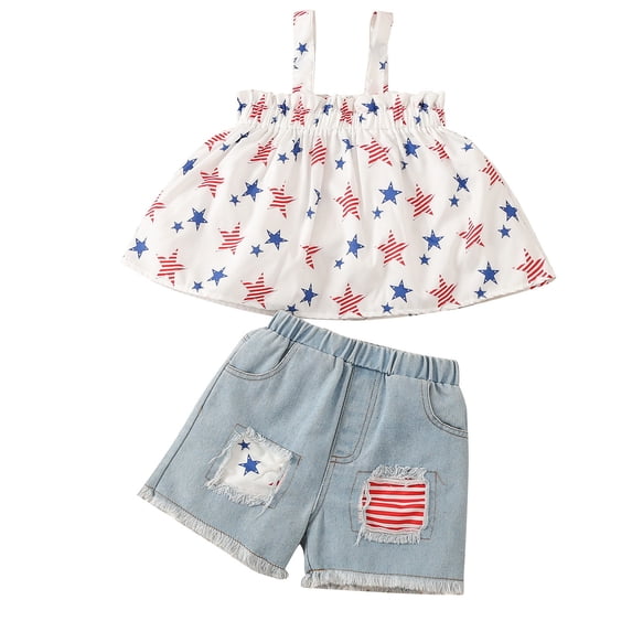 Mercatoo Baby Girls Boys 4th Of July Outfit Ruffle Sleeveless Tops Shorts Toddler Independence Day Clothes Set