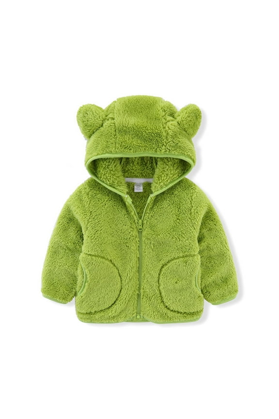 Baby Girls Boys Zip Up Fleece Hoodie Jacket Sweatshirt Toddler Teddy Coat Kids Winter Cute Warm Plush Outerwear
