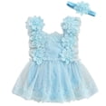 thumbnail image 1 of Mercatoo Baby Girls Chiffon Dress Embroidery Flowers Tulle Sundress + Headband 2Pcs Toddler Summer Princess Dress, 1 of 9