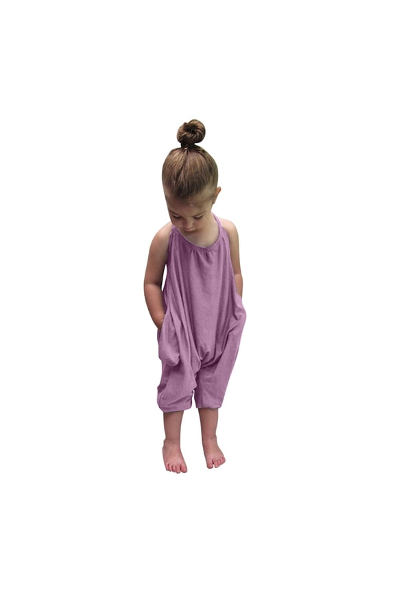 Baby Girls Cute Summer Jumpsuits for Kids 𝐇𝐚lter Backless Harem Strap Romper Jumpsuit Toddler Pants with Pocket