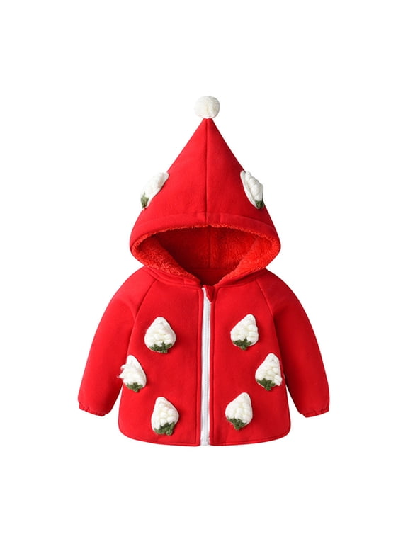 Baby Girls Fruit Strawberry Spring Autumn Long Sleeve Hooded Coat Jacket Clothes Casual Coats for Toddler Girls