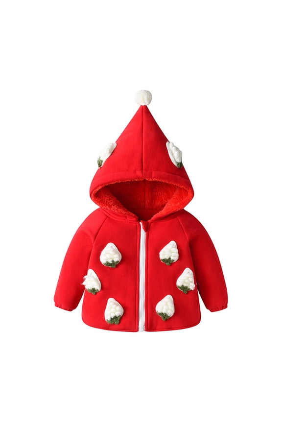 Baby Girls Fruit Strawberry Spring Autumn Long Sleeve Hooded Coat Jacket Clothes Casual Coats for Toddler Girls