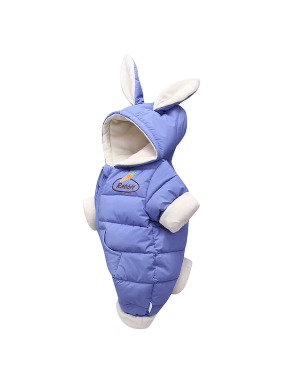 Baby Girls Hooded Romper Outerwear Winter Rabbit Ear Thick Jacket Toddler Girls Long Sleeve Coats 1 to 18 Months