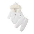 thumbnail image 1 of Mercatoo Baby Girls Long Sleeve Romper Outfits Solid Color Ribbed Button Hoodies Jumpsuit Pants Toddler Girls Warm Comfy Clothes, 1 of 9