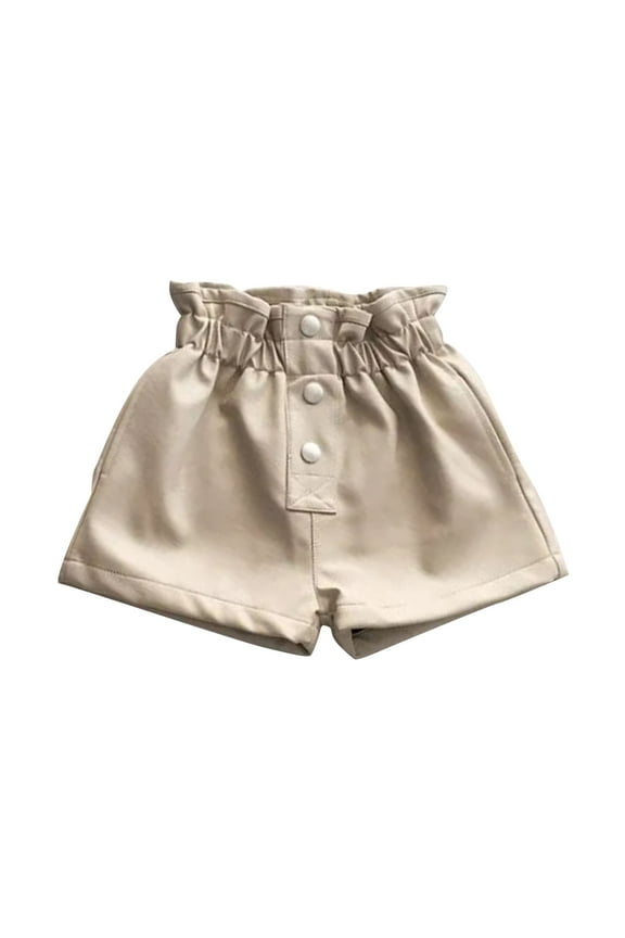 Toddler Girls Autumn Summer Shorts Pure Color High Waist Plus Velvet Leather Short Pant Girls Fashion Casual Clothes