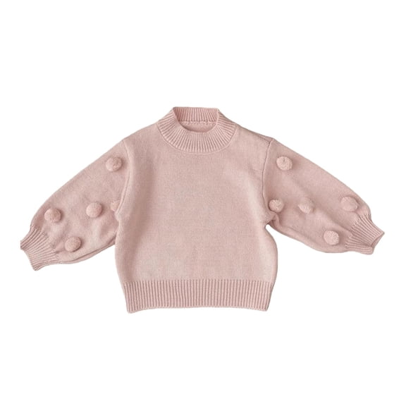 Mercatoo Baby Girls Ribbed Knit Sweater Puff Sleeve Mock Neck Oversized Tops Winter Lightweight Warm Cute Pullover Shirt