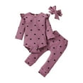 thumbnail image 1 of Mercatoo Baby Girls Romper Trousers Set Toddler Baby Bodysuit Valentine's Day Outfits Baby One Pants Suit Headband Toddler Bottoms Long Sleeve Cute Printed Jumpsuit Set 3 PC, 1 of 5