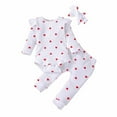 thumbnail image 1 of Mercatoo Baby Girls Romper Trousers Set Toddler Baby Bodysuit Valentine's Day Outfits Baby One Pants Suit Headband Toddler Bottoms Long Sleeve Cute Printed Jumpsuit Set 3 PC, 1 of 5