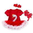 thumbnail image 1 of Mercatoo Baby Girls Rompers Set Swan Print Mesh Tulle Dress Jumpsuits+ Headband + Shoes Toddler Summer Bodysuit Outfits, 1 of 4