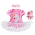 thumbnail image 1 of Mercatoo Baby Girls Rompers Set Swan Print Mesh Tulle Dress Jumpsuits+ Headband + Shoes Toddler Summer Bodysuit Outfits, 1 of 4