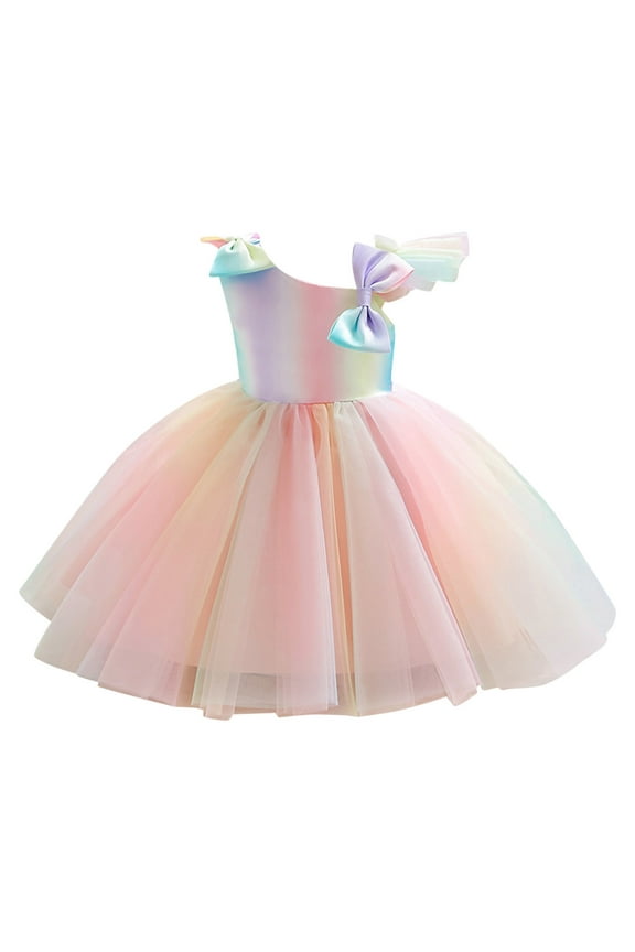 Baby Girls Soft Sundress Toddler Girls Dress Sleeveless Mesh Dress Rainbow for Children Clothing Fashion 0 to 5 Years