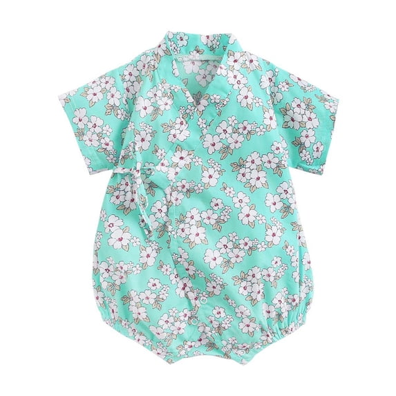Mercatoo Baby Girls Summer Romper Jumpsuits Floral Retro Short Sleeve Bodysuit Toddler Girls Jumpsuit Cute Simple Clothes