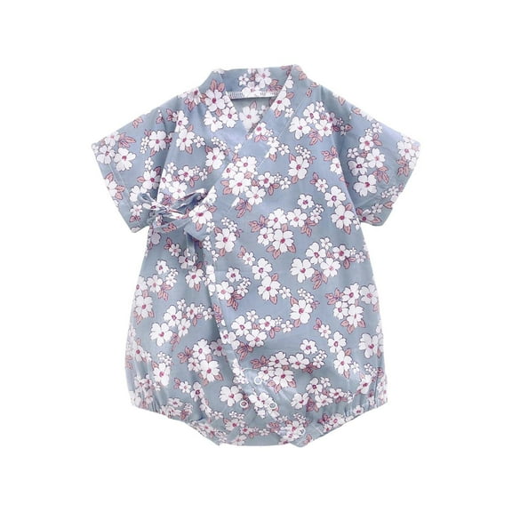 Mercatoo Baby Girls Summer Romper Jumpsuits Floral Retro Short Sleeve Bodysuit Toddler Girls Jumpsuit Cute Simple Clothes