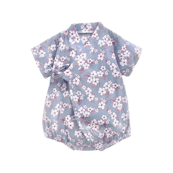 Mercatoo Baby Girls Summer Romper Jumpsuits Floral Retro Short Sleeve Bodysuit Toddler Girls Jumpsuit Cute Simple Clothes