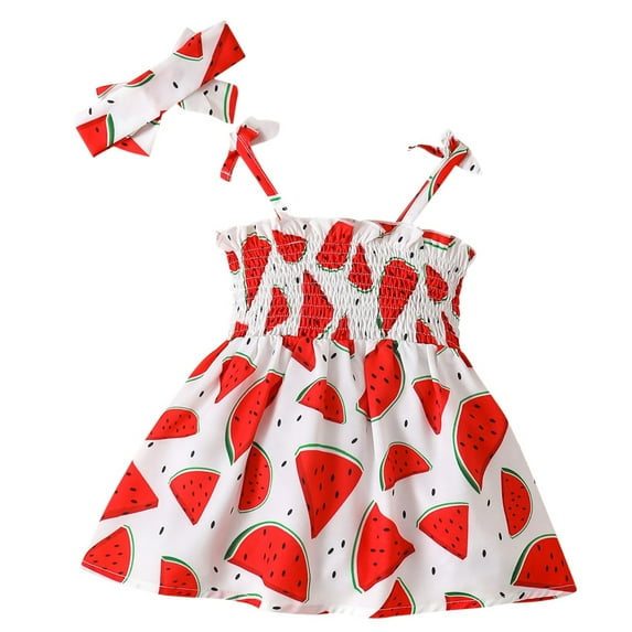 Mercatoo Baby Girls' Summer Strap Watermelon Print Spliced Dress Summer Temperament Dress Princess Dress Children's
