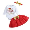 thumbnail image 1 of Mercatoo Baby Girls Winter Christmas Outfit Print Long Sleeve Romper Tulle Skirts + Headbands My First Christmas Clothes Set, 1 of 9