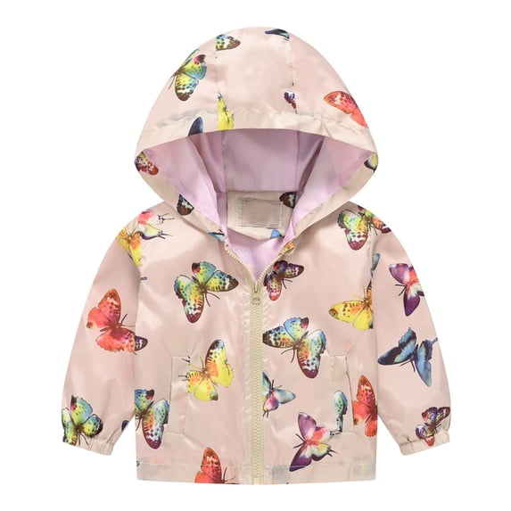 Mercatoo Baby Girls Zip Up Butterfly Print Jacket Hooded Long Sleeve Coat Toddler Windbreaker Coats Casual Fall Clothes