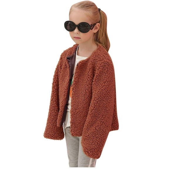 Mercatoo Baby Girls 𝐅aux Fu𝐫 Coat Plush Cardigan Toddler Kids Winter Fl𝐞ece Jacket Warm Outwear Windproof Thicken Coat