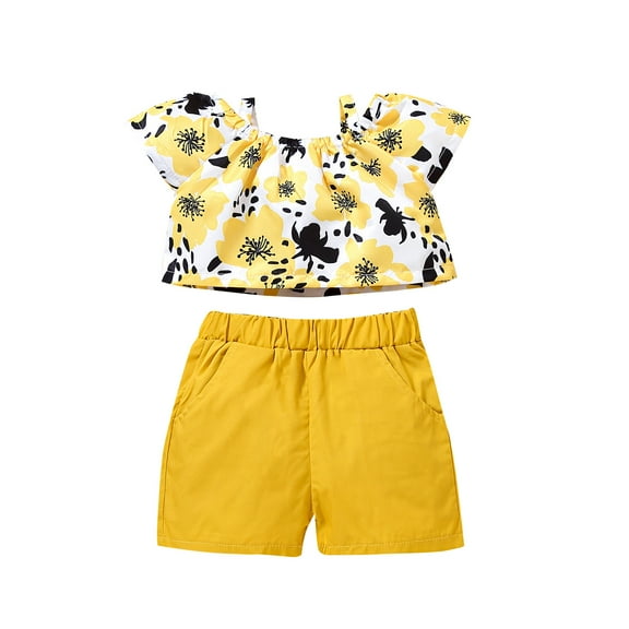 Mercatoo Baby Outfit Green Outfits Shorts Sleeve Baby Floral Toddler Girls Tops Printed Fly Girls Outfits&Set