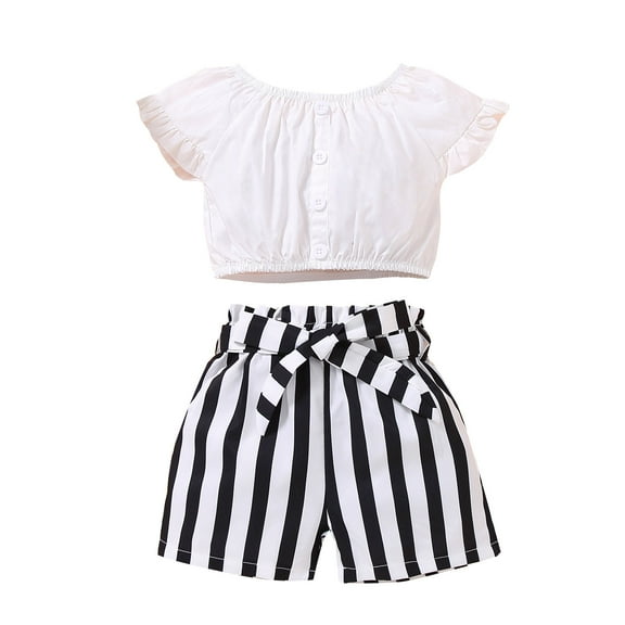 Mercatoo Baby Outfits for Girls Toddler Kids Girl's Outfits Solid Color Short Sleeve O Neck Crop Casual Girls Sweatsuits Set