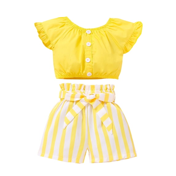 Mercatoo Baby Outfits for Girls Toddler Kids Girl's Outfits Solid Color Short Sleeve O Neck Crop Casual Girls Sweatsuits Set