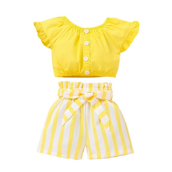 Mercatoo Baby Outfits for Girls Toddler Kids Girl's Outfits Solid Color Short Sleeve O Neck Crop Casual Girls Sweatsuits Set