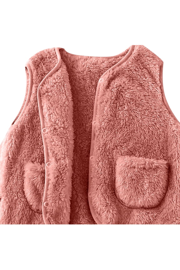 Baby Sherpš Fleece Vest Newborn Girls Boys Cute Warm Fuzzy Sleeveless Jackets Pockets Fall Winter Button Down Coat