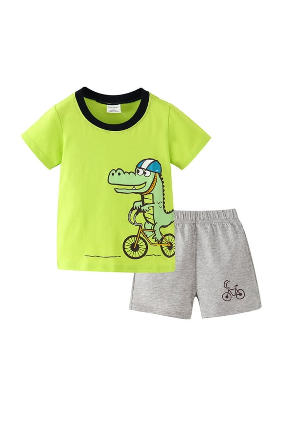 Baby Toddler Boys Summer Clothes Outfits 1 to 6 Years Old Kids Short Sleeve Dinosaur Print Tees Elastic Shorts Sets