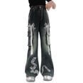 thumbnail image 1 of Mercatoo Baggy Cargo Jeans for Girls Bowknot Embroidered Denim Pants Wide Leg Elastic Waisted Flare Streetwear Trouser Jeans, 1 of 8