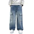 thumbnail image 1 of Mercatoo Baggy Jeans for Boys Elastic Waist Loose Straight Leg Cargo Denim Pants 𝗩intage Trousers with Multi-Pocket, 1 of 9