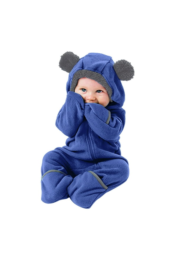 Bear Suit Newborn Baby Fleec𝐞 Jumpsuit Hooded Pramsuit Winter Snowsuit for Infant Boys Girls Onesi𝐞 Romper Outfits