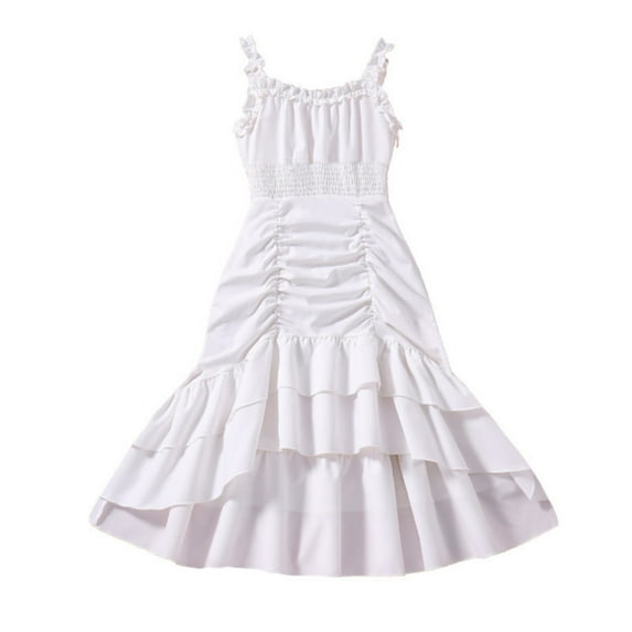 Mercatoo Big Kids Girl Summer White Sleeveless Lace Edge Dress 𝐑uffles 𝐇em P𝐚rty Dresses Outdoor Casual Girls Dress
