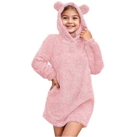Mercatoo Blanket Hoodie Wearable Blankets for Kids, Girls Sh𝐞rpa Oversized Sweatshirt Dress Dress Plush Fleece Long Sleeve Robe