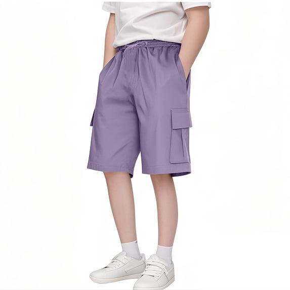 Mercatoo Boy's Baggy Cargo Shorts School 𝐔niform Athletic Shorts Below Knee Quick 𝐃ry Hiking Cargo Pants for Teens Wide Leg Pants