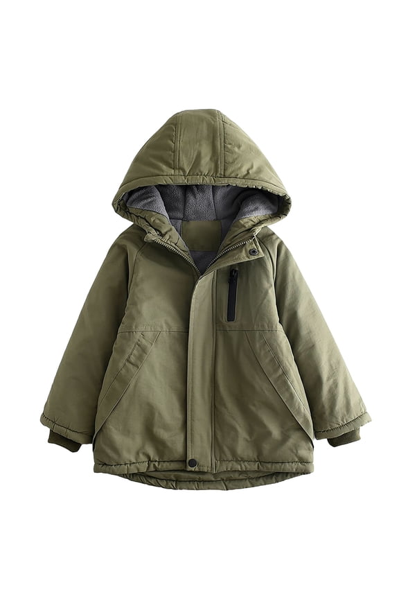 Boy's Girls Winter Windproof Hooded Jacket Long Sleeve Puffer 𝐅𝐥eece Lined Jackets Snowsuit Outerwear Winter
