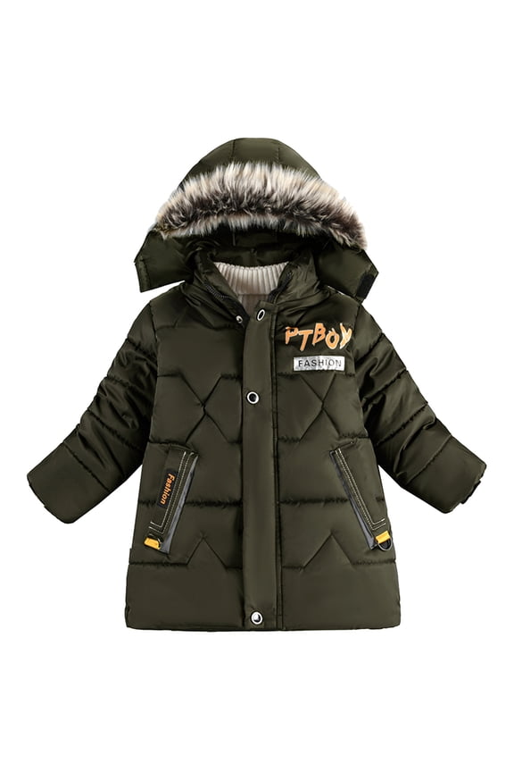 Boy's Winter Coat Kids Heavyweight Hooded Puffer Jacket Thicken Warm Long Parka with Faux Fu𝐫 Collar Padded Down Coat