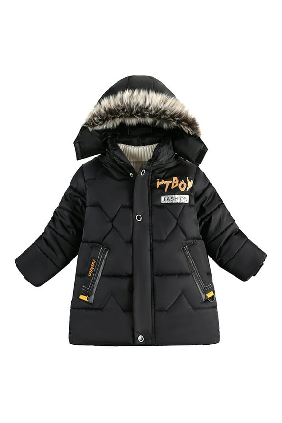 Boy's Winter Coat Kids Heavyweight Hooded Puffer Jacket Thicken Warm Long Parka with Faux Fu𝐫 Collar Padded Down Coat