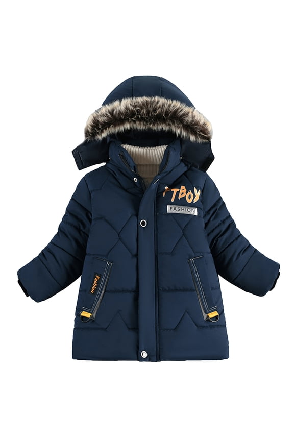 Boy's Winter Coat Kids Heavyweight Hooded Puffer Jacket Thicken Warm Long Parka with Faux Fu𝐫 Collar Padded Down Coat