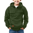 thumbnail image 1 of Mercatoo Boys Fle𝐞ce Ho𝐨dies Half Zipper Winter Warm Front Pockets Cargo Ho𝐨die Coats Youth Kids Plain Thick Long Sleeve Jackets, 1 of 7