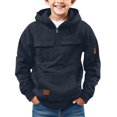 thumbnail image 1 of Mercatoo Boys Fleece Hoodies Half Zip up Cargo Jackets Pullover Hooded Sweatshirts Plain Thick Warm Cotton Outwear with Pockets, 1 of 7
