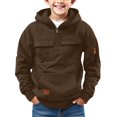 thumbnail image 1 of Mercatoo Boys Fleece Hoodies Half Zip up Cargo Jackets Pullover Hooded Sweatshirts Plain Thick Warm Cotton Outwear with Pockets, 1 of 7