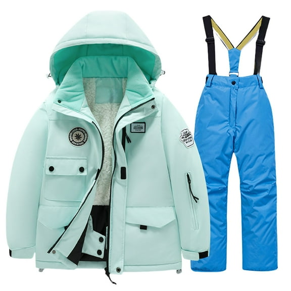 Mercatoo Boys Girls 2 Piece Snowsuit Winter Fleece Lined 𝐒now Suit Padded Warm Windproof Zip Up Hooded Puffer Ski Jacket Set
