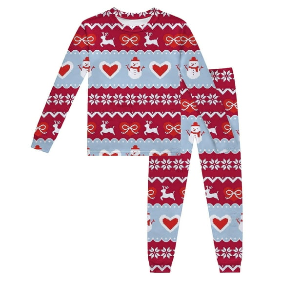 Mercatoo Boys Girls Christmas 2 Piece Outfits Kids Xmas Graphic Pants Set Winter Thermal Cotton Long Sleeve Shirts